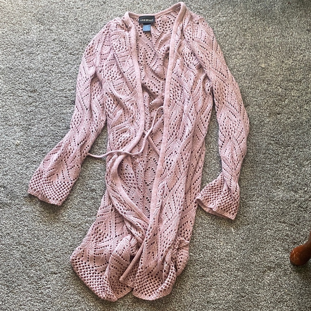 Lane Bryant Soft Pink Open-Knit Cardigan